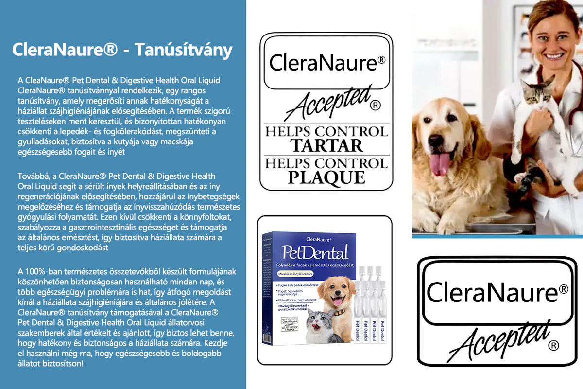 🥇[Hivatalos áruház] CleraNaure® Pet Dental & Digestive Health Oral Liquid – Frissíti a leheletet, eltávolítja a fogkövet, elősegíti az íny regenerálódását és stabilizálja a fogakat (macskák és kutyák számára) – Ma 80% kedvezménnyel!-🔥