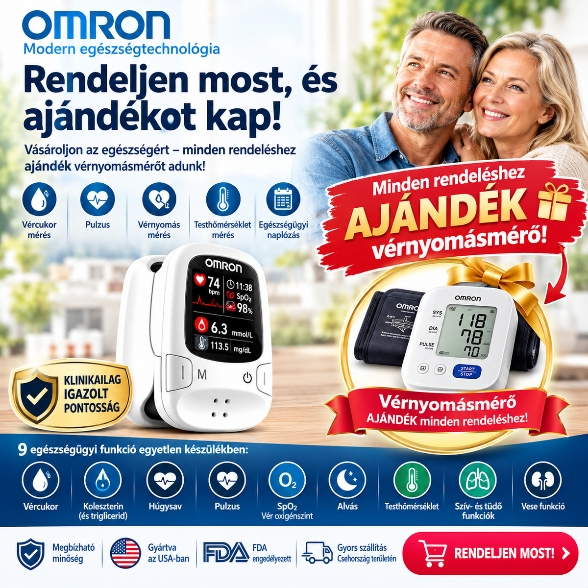 Omron™ fájdalommentes vércukormérő – tűszúrás nélkül.